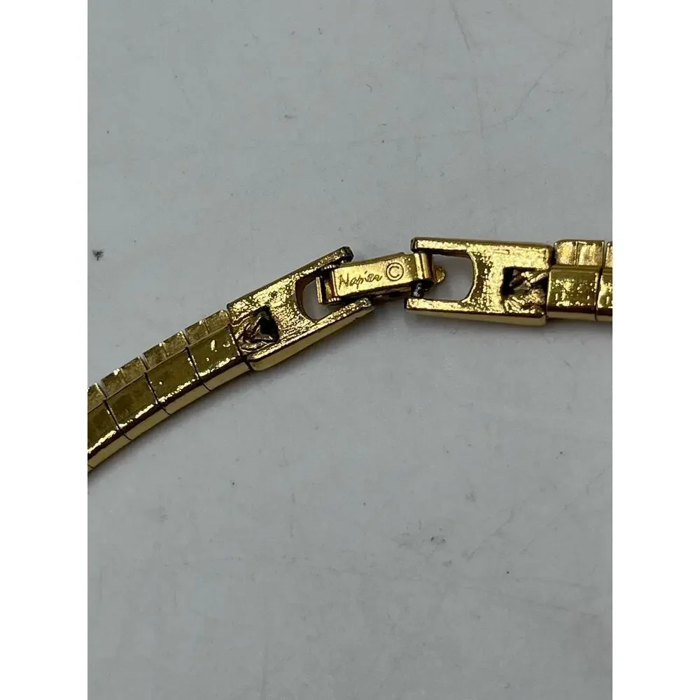 Napier Choker Gold Tone Egyptian Revival Tailored Signed VTG 80s Collar Necklace